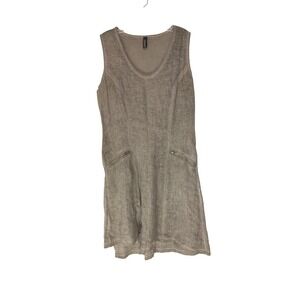 Inizio Dress Green Linen Lagenlook Hemp Sleeveless Breathable Ribbed XL